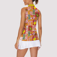 Niue Monuina e Kilisimasi Women Sleeveless Polo Shirt Pacific Patchwork Xmas Vibes - Polynesian Pride