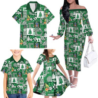 Norfolk Island Meri Krismas Family Matching Off The Shoulder Long Sleeve Dress and Hawaiian Shirt Pacific Patchwork Xmas Vibes - Polynesian Pride