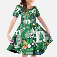 Norfolk Island Meri Krismas Family Matching Off Shoulder Short Dress and Hawaiian Shirt Pacific Patchwork Xmas Vibes - Polynesian Pride