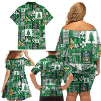 Norfolk Island Meri Krismas Family Matching Off Shoulder Short Dress and Hawaiian Shirt Pacific Patchwork Xmas Vibes - Polynesian Pride