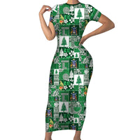 Norfolk Island Meri Krismas Family Matching Short Sleeve Bodycon Dress and Hawaiian Shirt Pacific Patchwork Xmas Vibes - Polynesian Pride