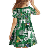 Norfolk Island Meri Krismas Kid Short Sleeve Dress Pacific Patchwork Xmas Vibes - Polynesian Pride