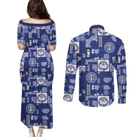 Northern Mariana Islands Magof Nochebuena Couples Matching Puletasi and Long Sleeve Button Shirt Pacific Patchwork Xmas Vibes - Polynesian Pride