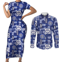 Northern Mariana Islands Magof Nochebuena Couples Matching Short Sleeve Bodycon Dress and Long Sleeve Button Shirt Pacific Patchwork Xmas Vibes - Polynesian Pride