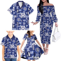 Northern Mariana Islands Magof Nochebuena Family Matching Off The Shoulder Long Sleeve Dress and Hawaiian Shirt Pacific Patchwork Xmas Vibes - Polynesian Pride