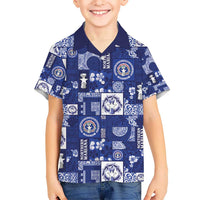 Northern Mariana Islands Magof Nochebuena Kid Hawaiian Shirt Pacific Patchwork Xmas Vibes LT9 Kid Blue - Polynesian Pride