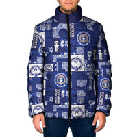 Northern Mariana Islands Magof Nochebuena Padded Jacket Pacific Patchwork Xmas Vibes LT9 Men Blue - Polynesian Pride