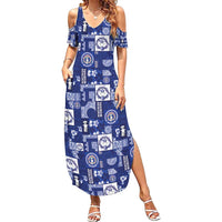 Northern Mariana Islands Magof Nochebuena Summer Maxi Dress Pacific Patchwork Xmas Vibes LT9 Women Blue - Polynesian Pride