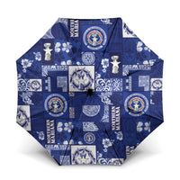 Northern Mariana Islands Magof Nochebuena Umbrella Pacific Patchwork Xmas Vibes LT9 One Size Folded 11.42 inch Opened Diameter 37.4 inch Blue - Polynesian Pride
