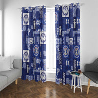 Northern Mariana Islands Magof Nochebuena Window Curtain Pacific Patchwork Xmas Vibes LT9 With Grommets Blue - Polynesian Pride