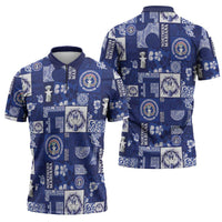 Northern Mariana Islands Magof Nochebuena Zipper Polo Shirt Pacific Patchwork Xmas Vibes - Polynesian Pride