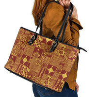 Rotuma Faiakse'ea 'e Kirisimasi Leather Tote Bag Pacific Patchwork Xmas Vibes - Polynesian Pride