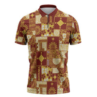 Rotuma Faiakse'ea 'e Kirisimasi Zipper Polo Shirt Pacific Patchwork Xmas Vibes LT9 Red - Polynesian Pride