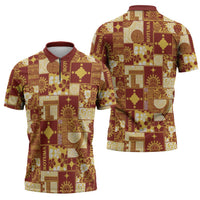 Rotuma Faiakse'ea 'e Kirisimasi Zipper Polo Shirt Pacific Patchwork Xmas Vibes LT9 - Polynesian Pride