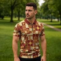 Rotuma Faiakse'ea 'e Kirisimasi Zipper Polo Shirt Pacific Patchwork Xmas Vibes LT9 - Polynesian Pride