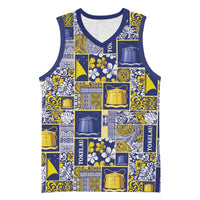 Tokelau Manuia te Kilihimahi Basketball Jersey Pacific Patchwork Xmas Vibes LT9 Unisex Blue - Polynesian Pride