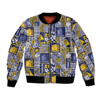 Tokelau Manuia te Kilihimahi Bomber Jacket Pacific Patchwork Xmas Vibes LT9 Unisex Blue - Polynesian Pride