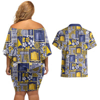 Tokelau Manuia te Kilihimahi Couples Matching Off Shoulder Short Dress and Hawaiian Shirt Pacific Patchwork Xmas Vibes - Polynesian Pride