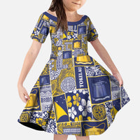 Tokelau Manuia te Kilihimahi Kid Short Sleeve Dress Pacific Patchwork Xmas Vibes - Polynesian Pride