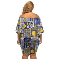 Tokelau Manuia te Kilihimahi Off Shoulder Short Dress Pacific Patchwork Xmas Vibes - Polynesian Pride