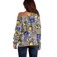 Tokelau Manuia te Kilihimahi Off Shoulder Sweater Pacific Patchwork Xmas Vibes - Polynesian Pride