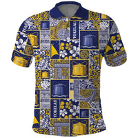 Tokelau Manuia te Kilihimahi Polo Shirt Pacific Patchwork Xmas Vibes LT9 Blue - Polynesian Pride