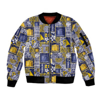 Tokelau Manuia te Kilihimahi Sleeve Zip Bomber Jacket Pacific Patchwork Xmas Vibes LT9 Unisex Blue - Polynesian Pride