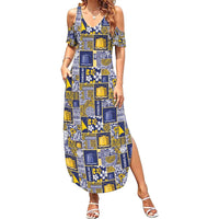 Tokelau Manuia te Kilihimahi Summer Maxi Dress Pacific Patchwork Xmas Vibes LT9 Women Blue - Polynesian Pride