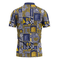 Tokelau Manuia te Kilihimahi Zipper Polo Shirt Pacific Patchwork Xmas Vibes LT9 - Polynesian Pride