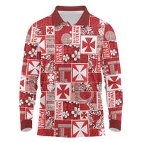 Wallis Et Futuna Kilisimasi Fiefia Long Sleeve Polo Shirt Pacific Patchwork Xmas Vibes - Polynesian Pride