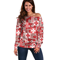 Wallis Et Futuna Kilisimasi Fiefia Off Shoulder Sweater Pacific Patchwork Xmas Vibes - Polynesian Pride
