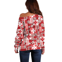 Wallis Et Futuna Kilisimasi Fiefia Off Shoulder Sweater Pacific Patchwork Xmas Vibes - Polynesian Pride