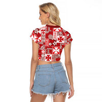 Wallis Et Futuna Kilisimasi Fiefia Raglan Cropped T Shirt Pacific Patchwork Xmas Vibes LT9 - Polynesian Pride