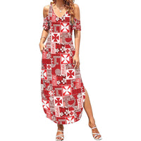 Wallis Et Futuna Kilisimasi Fiefia Summer Maxi Dress Pacific Patchwork Xmas Vibes LT9 Women Red - Polynesian Pride