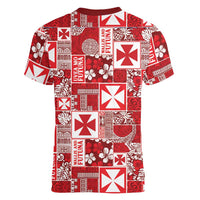 Wallis Et Futuna Kilisimasi Fiefia Women V-Neck T-Shirt Pacific Patchwork Xmas Vibes LT9 - Polynesian Pride