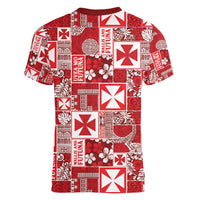 Wallis Et Futuna Kilisimasi Fiefia Women V-Neck T-Shirt Pacific Patchwork Xmas Vibes - Polynesian Pride