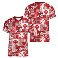 Wallis Et Futuna Kilisimasi Fiefia Women V-Neck T-Shirt Pacific Patchwork Xmas Vibes LT9 - Polynesian Pride