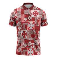 Wallis Et Futuna Kilisimasi Fiefia Zipper Polo Shirt Pacific Patchwork Xmas Vibes LT9 Red - Polynesian Pride