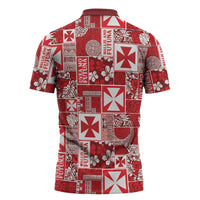 Wallis Et Futuna Kilisimasi Fiefia Zipper Polo Shirt Pacific Patchwork Xmas Vibes - Polynesian Pride