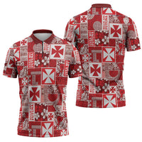 Wallis Et Futuna Kilisimasi Fiefia Zipper Polo Shirt Pacific Patchwork Xmas Vibes LT9 - Polynesian Pride
