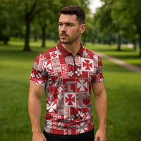 Wallis Et Futuna Kilisimasi Fiefia Zipper Polo Shirt Pacific Patchwork Xmas Vibes LT9 - Polynesian Pride