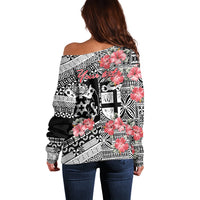 Fiji Tonga Coat of Arm Personalised Off Shoulder Sweater With Masi Tapa and Tongan Ngatu Together LT9 - Polynesian Pride