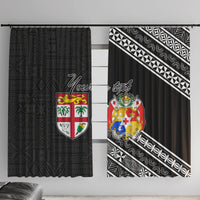Fiji Tonga Coat of Arm Personalised Window Curtain With Masi Tapa and Tongan Ngatu Together LT9 With Hooks Black - Polynesian Pride