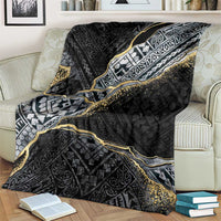 Polynesian Tribal Tattoo Blanket Dark Marble Pattern
