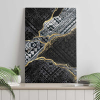 Polynesian Tribal Tattoo Canvas Wall Art Dark Marble Pattern