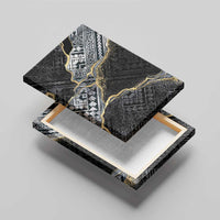 Polynesian Tribal Tattoo Canvas Wall Art Dark Marble Pattern