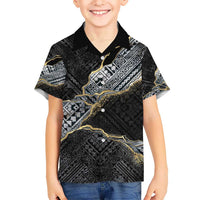 Polynesian Tribal Tattoo Kid Hawaiian Shirt Dark Marble Pattern LT9 Kid Black - Polynesian Pride