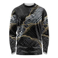 Polynesian Tribal Tattoo Long Sleeve Shirt Dark Marble Pattern