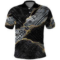 Polynesian Tribal Tattoo Polo Shirt Dark Marble Pattern LT9 Black - Polynesian Pride