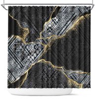 Polynesian Tribal Tattoo Shower Curtain Dark Marble Pattern